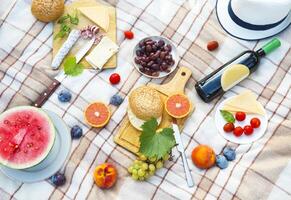 Top view summer garden picnic. Summer party photo
