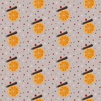 Christmas dried orange with cinnamon and snowflake hand drawn craft seamless pattern. vector