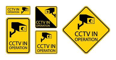 CCTV Surveillance Signs Collection on Yellow Background vector