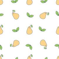 Seamless pattern with yellow pears and green leaves. Botanical Doodle Background vector