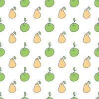 Seamless pattern with green apple and yellow pear. Minimalist Doodle Background vector