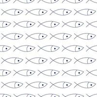 Seamless Doodle Fish Pattern, Contour Pattern, Minimalist Design on White Background vector