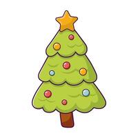 Christmas tree decorated with colored balls, hand drawn doodle element vector