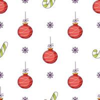 Christmas Seamless Pattern with Red Balls and Green Candy Canes Cane vector