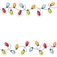 Christmas banner mockup with garland with colored bulbs and space for text. Banner template vector