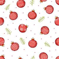 Seamless Christmas pattern with red balls and spruce branches vector