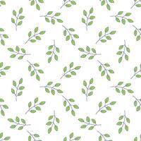 Seamless pattern with green leaves, doodle pattern, infinite texture vector