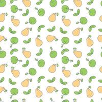 Seamless Doodle Pattern With Pears And Apples, Botanical Infinite Texture vector