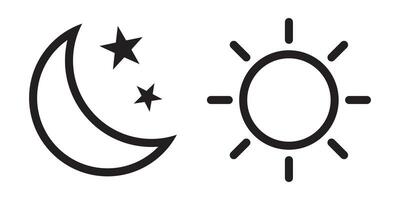 Sun icon and moon icon, isolated sign, symbol. vector