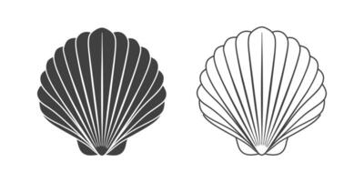 Isolated silhouette and contour drawing of a scallop on a white background. vector