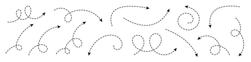 Curved dotted arrow. Zigzag arrows set. vector