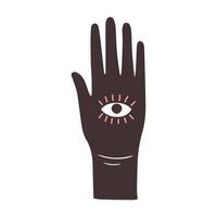 Magic hand with esoteric eye Halloween holiday element. Flat style illustration vector