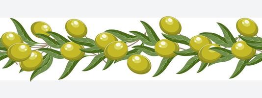 Seamless border with olives. Horizontal ornament with olive fruits on a branch. Illustration vector