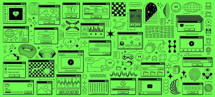 y2k retro computer window stickers, browser pages vector