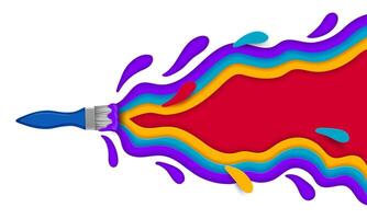 Paper cut brush paint waves and colors splashes vector