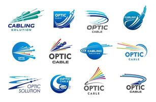 Fiber optic cable icons, internet connection vector