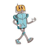 Retro robot, cartoon groovy character or alien bot vector