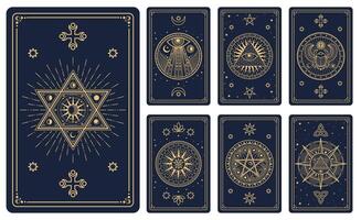 Tarot cards with magic signs and esoteric symbols vector