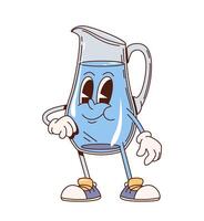 Retro groovy water pitcher kitchenware character vector
