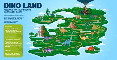 Dino park map with prehistoric dinosaur animals vector