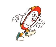 Cartoon retro groovy rugby ball character running vector