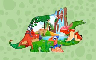 Paper cut dinosaur silhouette with dino characters vector