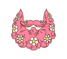 Groovy retro hippie pink beard with daisy flowers vector