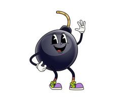 Groovy bomb cartoon retro character waving hand vector