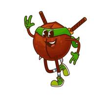 Groovy macadamia superhero nut wielding swords vector