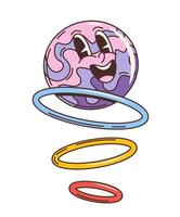 Cartoon retro groovy space planet with rings vector