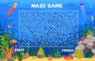 Underwater labyrinth maze game for kids with fish vector