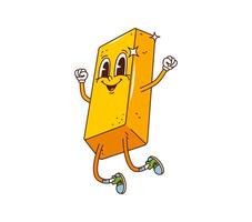 Retro groovy golden bar finance character jumping vector