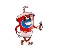 Groovy fast food soda character with glass bottle vector
