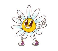 Groovy daisy chamomile flower cartoon character vector