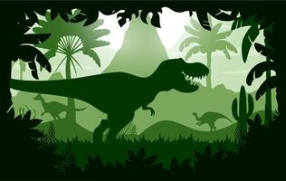 T Rex tyrannosaurus dinosaur silhouette in forest vector