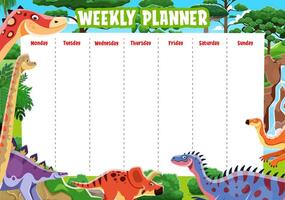 Weekly planner with cartoon dinosaur characters vector