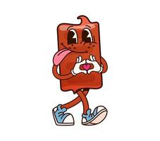 Groovy toffee character forming heart gesture vector