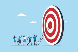 Climb corporate ladder to achieve career target, stair to reach work success, employee career path winning steps or achievement concept, business people employee queue to climb ladder to reach target. vector