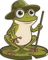 Frog on leaf cartoon illustration, frog art. Ai generate vector