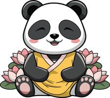 Panda cartoon sitting illustration, panda art. Ai generate vector