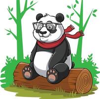 Panda cartoon sitting illustration, panda art. Ai generate vector