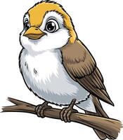 Bird sitting on tree branch cartoon illustration, bird art. Ai generate vector