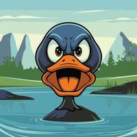 Angry duck head cartoon illustration. Ai generate vector