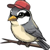 Bird wearing cap cartoon illustration, bird art design. Ai generate vector