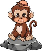 nkey cartoon sitting on stone illustration, monkey art. Ai generate vector