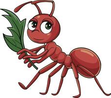Ant holding leaf cartoon illustration. Ai generate vector