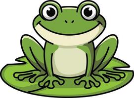 Frog on leaf cartoon illustration, frog art. Ai generate vector