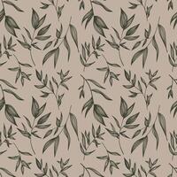 Seamless leaf pattern. An ancient sketch of leaves. A hand drawn illustration. vector
