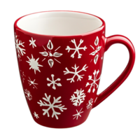 A red mug with snowflakes on it png