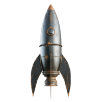 A vintage rocket design showcasing sleek lines and a metallic finish, perfect for retro-themed projects and space exploration concepts. png